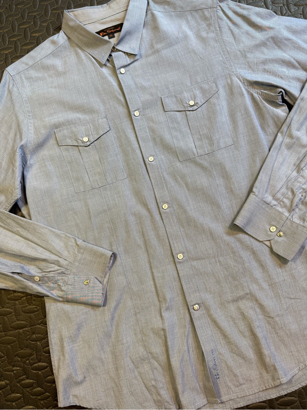 Ben Sherman Men’s XL Light Blue Cotton Snap Shirt Roll Tab Sleeves